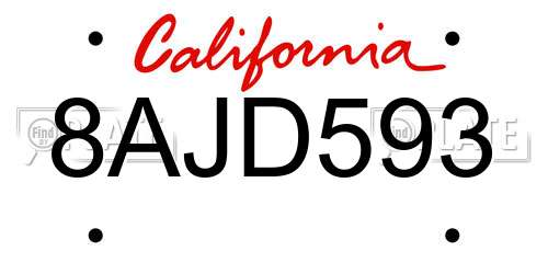 8AJD593 California License Plate