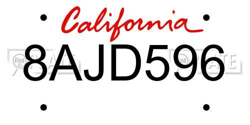 8AJD596 California License Plate