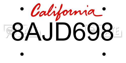 8AJD698 California License Plate