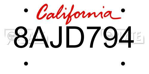 8AJD794 California License Plate
