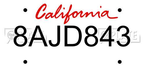 8AJD843 California License Plate