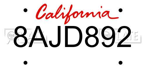 8AJD892 California License Plate