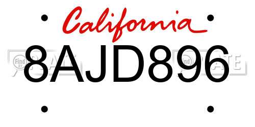 8AJD896 California License Plate