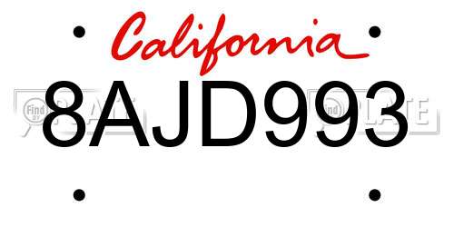 8AJD993 California License Plate