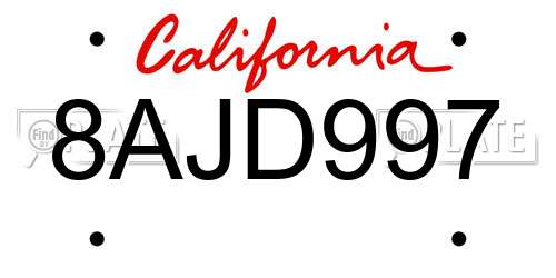 8AJD997 California License Plate