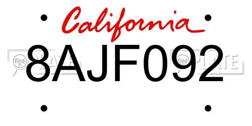 8AJF092 California License Plate