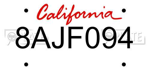 8AJF094 California License Plate