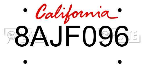 8AJF096 California License Plate