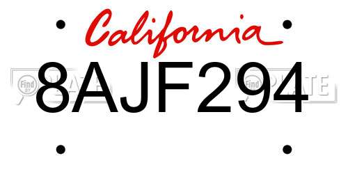 8AJF294 California License Plate