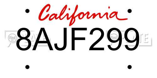 8AJF299 California License Plate