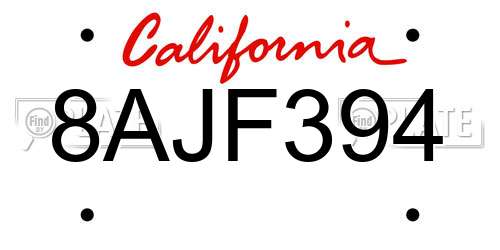 8AJF394 California License Plate