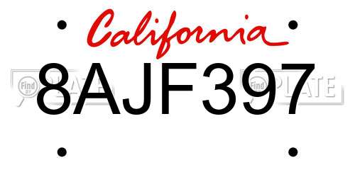 8AJF397 California License Plate