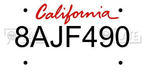 8AJF490 California License Plate
