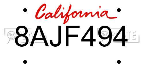 8AJF494 California License Plate