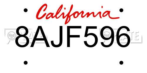 8AJF596 California License Plate