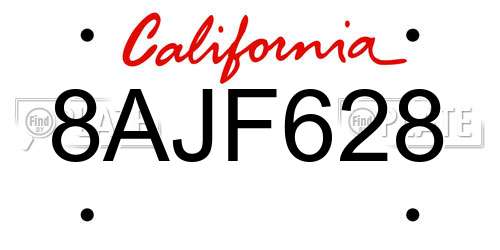 8AJF628 California License Plate