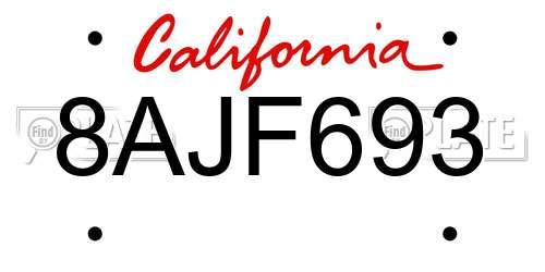 8AJF693 California License Plate