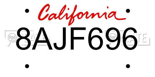 8AJF696 California License Plate
