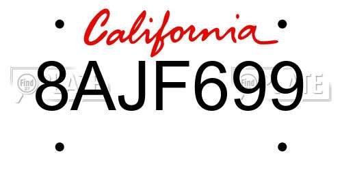 8AJF699 California License Plate