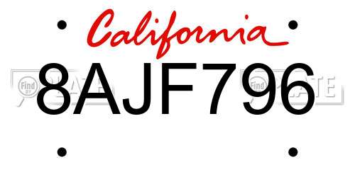 8AJF796 California License Plate