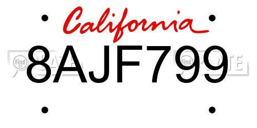 8AJF799 California License Plate