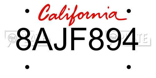 8AJF894 California License Plate