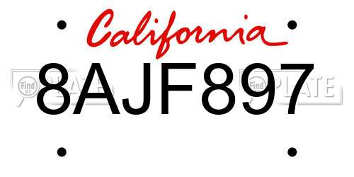 8AJF897 California License Plate