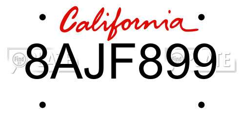 8AJF899 California License Plate