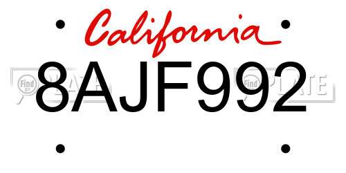 8AJF992 California License Plate