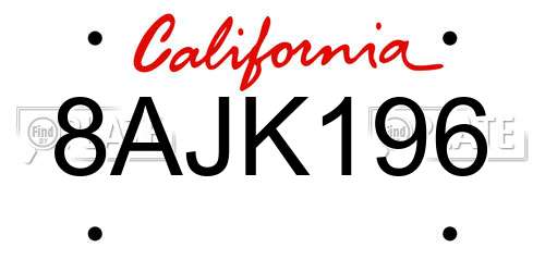 8AJK196 California License Plate
