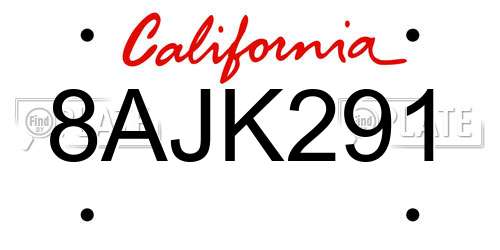8AJK291 California License Plate