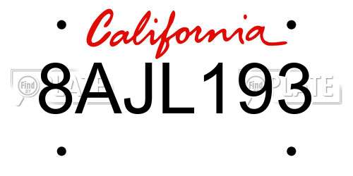 8AJL193 California License Plate