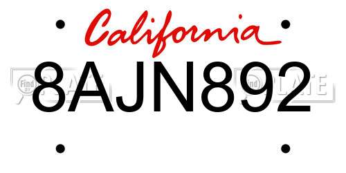 8AJN892 California License Plate