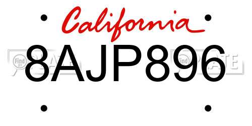 8AJP896 California License Plate