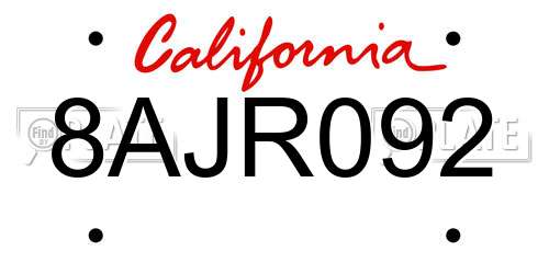 8AJR092 California License Plate