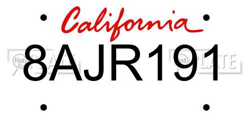 8AJR191 California License Plate