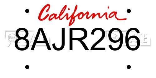 8AJR296 California License Plate