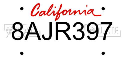 8AJR397 California License Plate