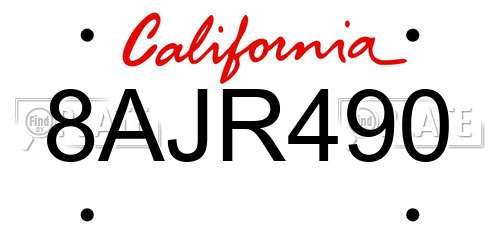 8AJR490 California License Plate