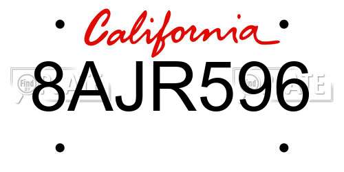 8AJR596 California License Plate