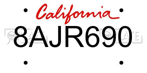 8AJR690 California License Plate