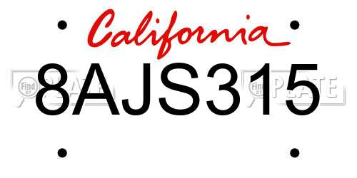 8AJS315 California License Plate