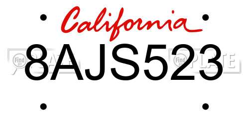 8AJS523 California License Plate