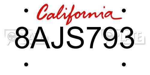 8AJS793 California License Plate