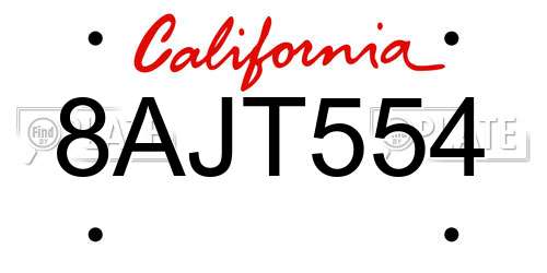 8AJT554 California License Plate