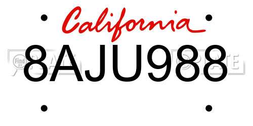 8AJU988 California License Plate