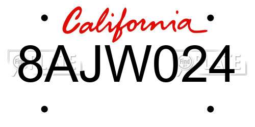 8AJW024 California License Plate
