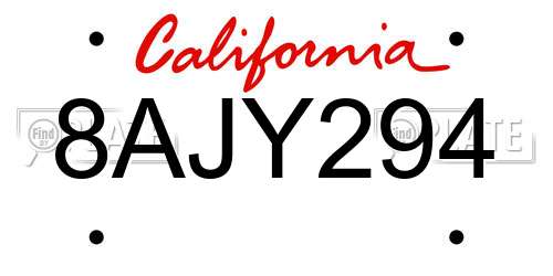 8AJY294 California License Plate