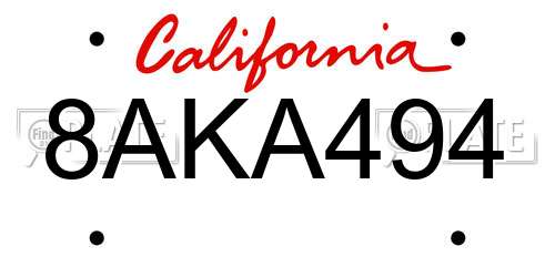 8AKA494 California License Plate