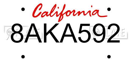 8AKA592 California License Plate
